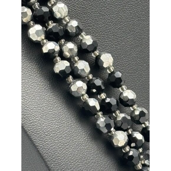 Vintage Necklace Black AB Crystals 3 Strands Adjustable from 18" to 20" Unsigned - Picture 10 of 14
